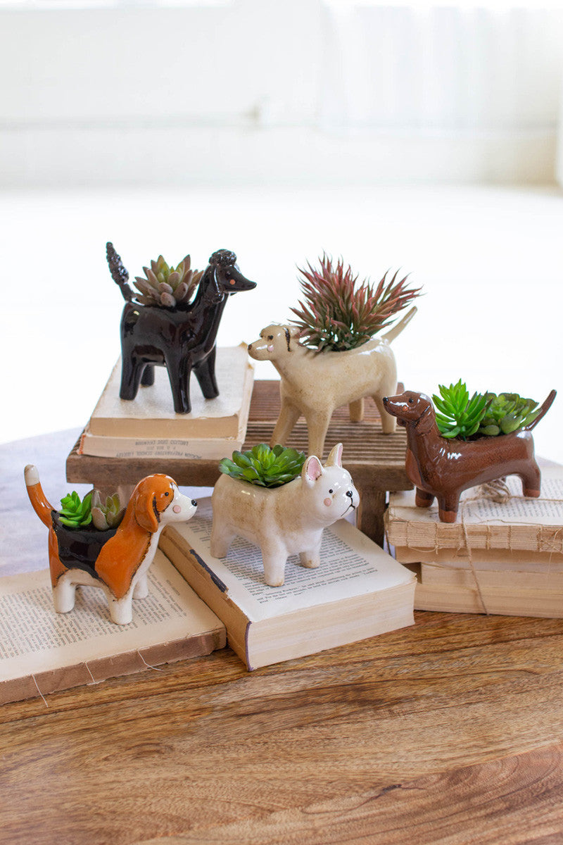  Ceramic Dog Planters Set Of 5 By Kalalou 