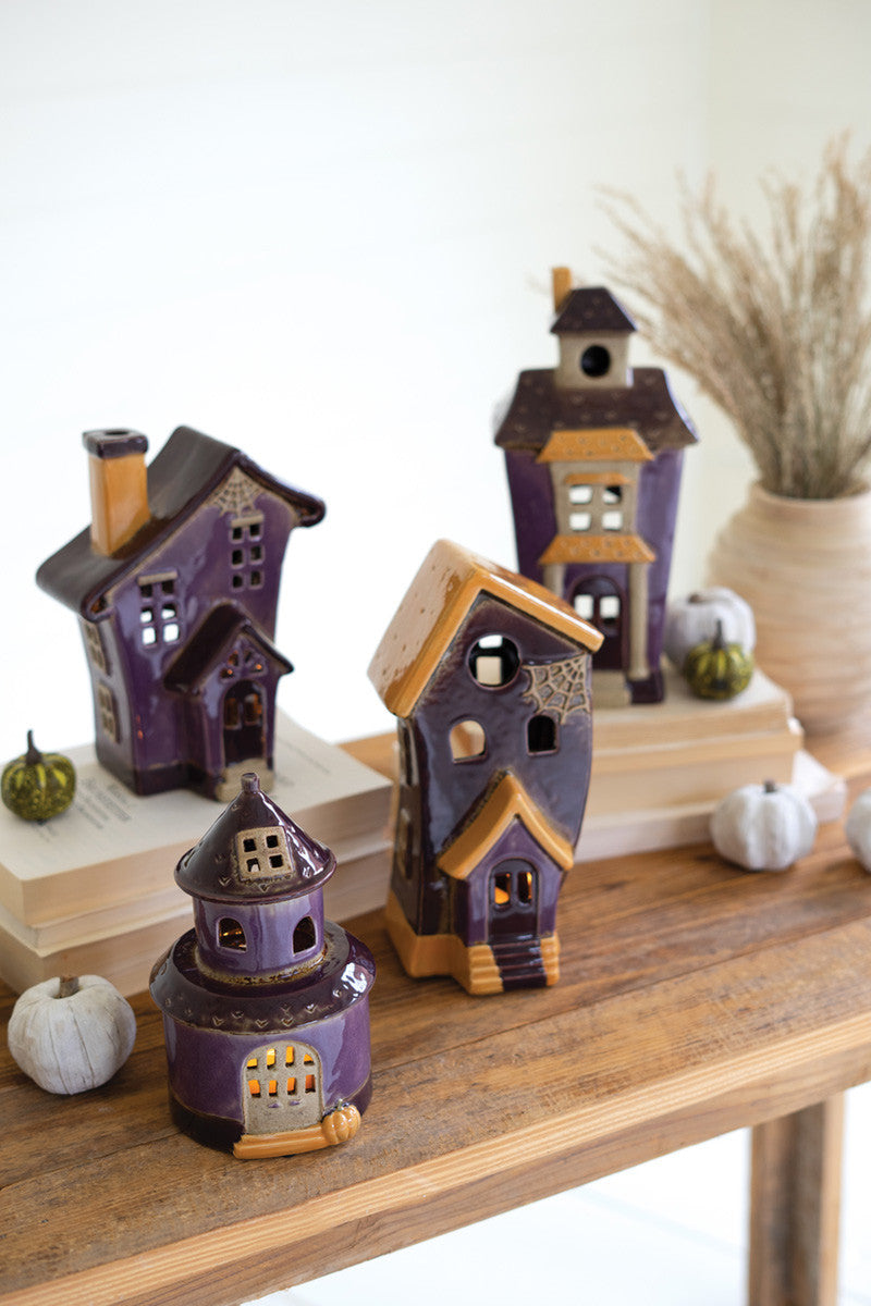  Set Of Four Ceramic Halloween Village By Kalalou 