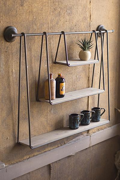 Kalalou Wood And Metal Triple Hanging Shelf