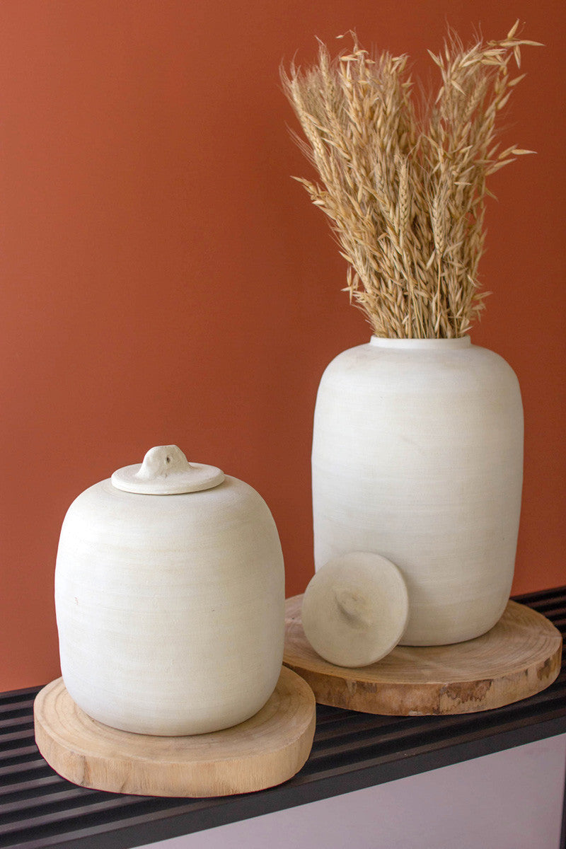  White Ceramic Canisters Set Of 2 By Kalalou 