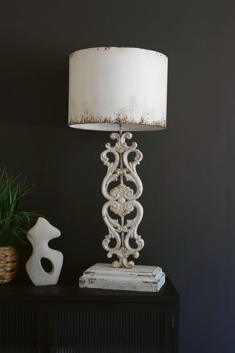  Table Lamp - Antique White With Carved Damask Base By Kalalou 