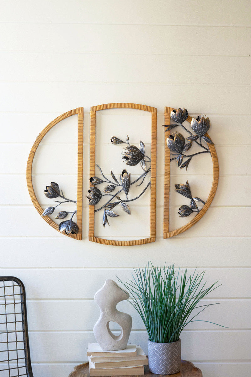  Three Piece Rattan Framed Floral Wall Art By Kalalou 