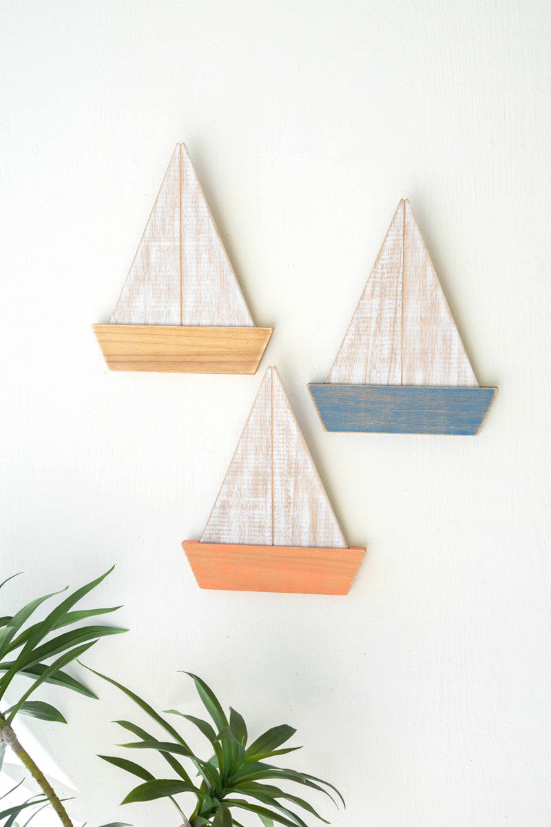  Wooden Sailboats Wall Art Set Of 3 By Kalalou 