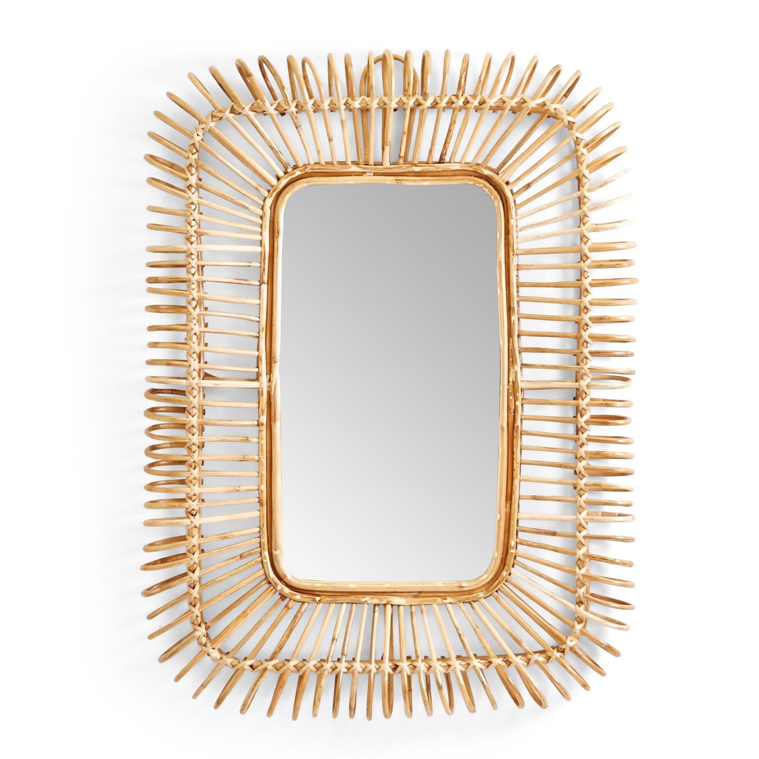  Rectangle Cane Hand-Crafted Wall Mirror By Tozai Home 