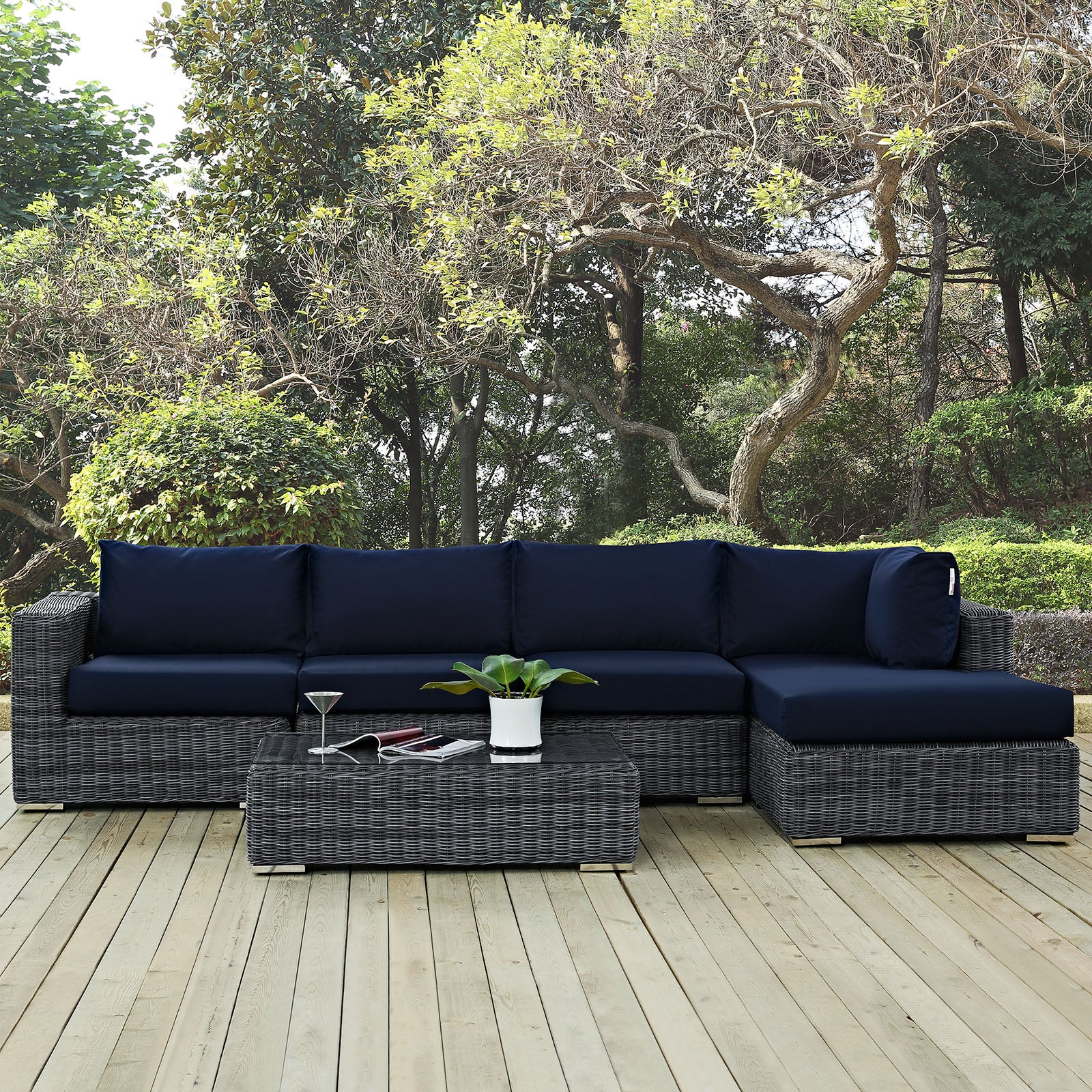  Summon 5 Piece Outdoor Patio Sunbrella® Sectional Set By Modway - EEI-1900 