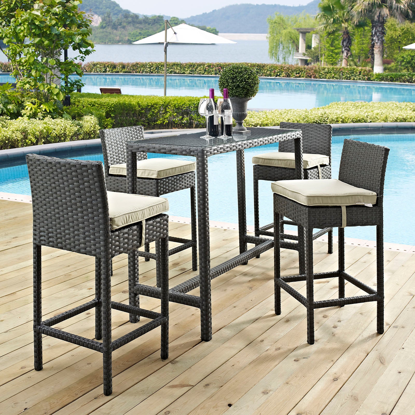  Sojourn 5 Piece Outdoor Patio Sunbrella® Pub Set By Modway - EEI-1968 