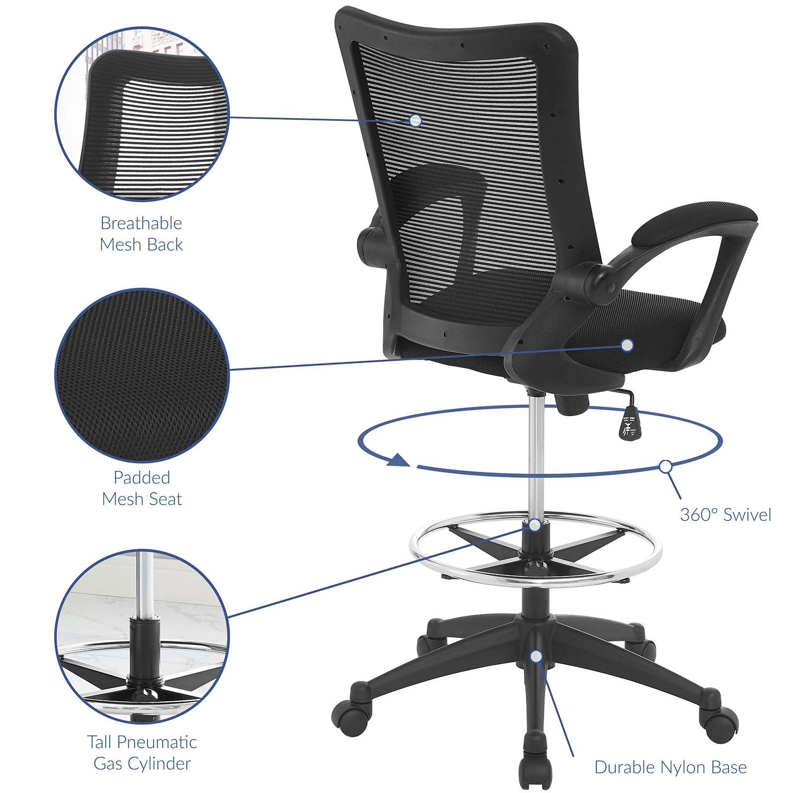 Modway Project Drafting Chair Black EEI 2287 Black Modish Store   EEI 2287 BLK 4 