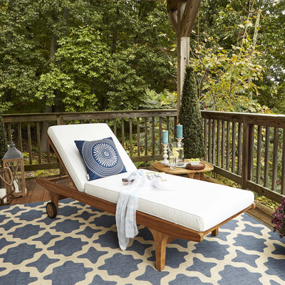 Modway Saratoga Outdoor Patio Teak Chaise Lounge Natural White