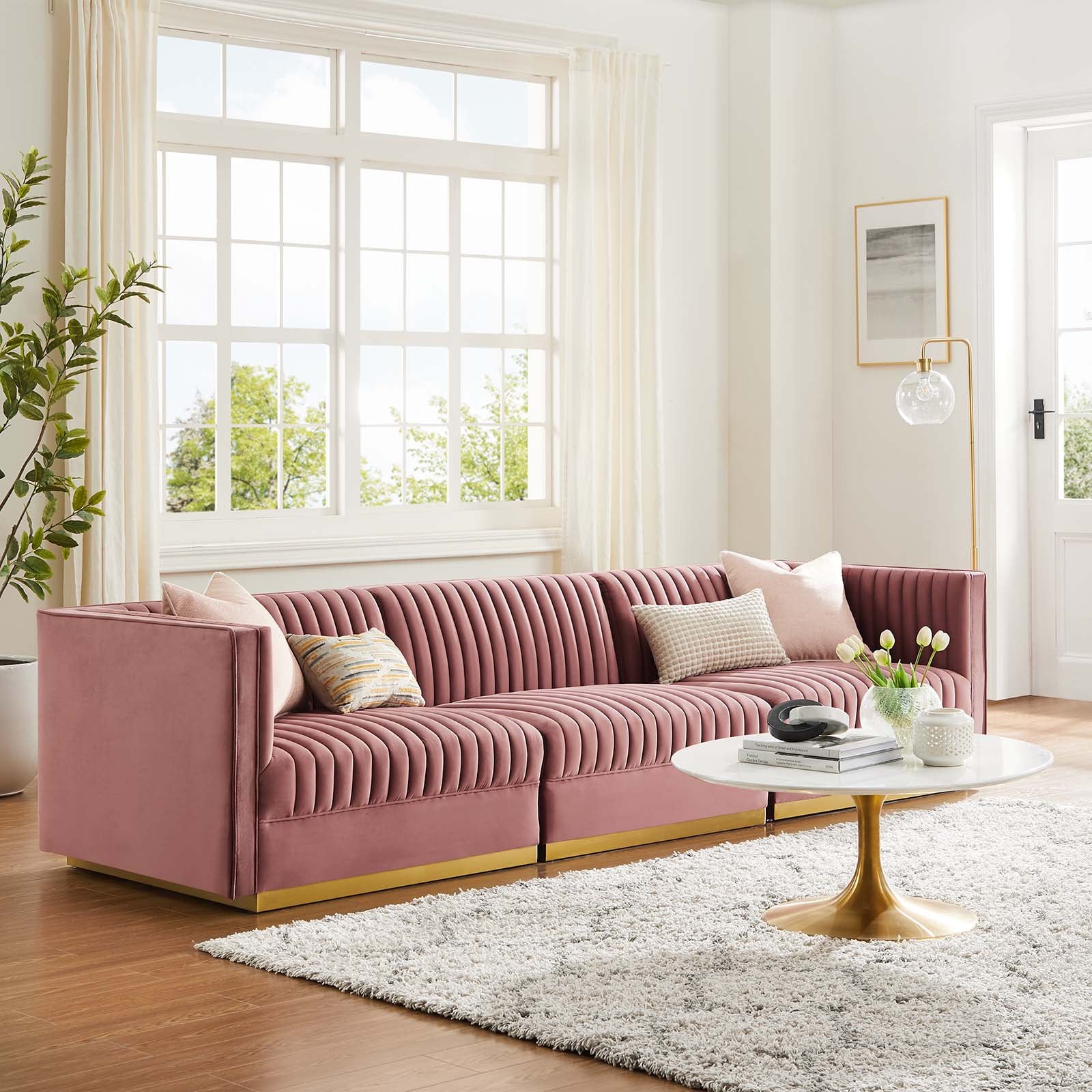  Sanguine Channel Tufted Performance Velvet 3-Seat Modular Sectional Sofa By Modway - EEI-5825 