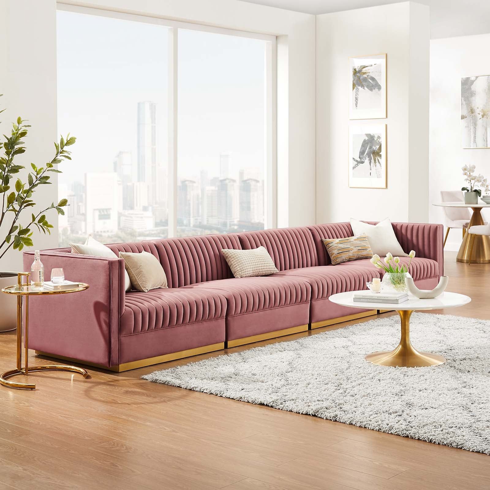  Sanguine Channel Tufted Performance Velvet 4-Seat Modular Sectional Sofa By Modway - EEI-5827 