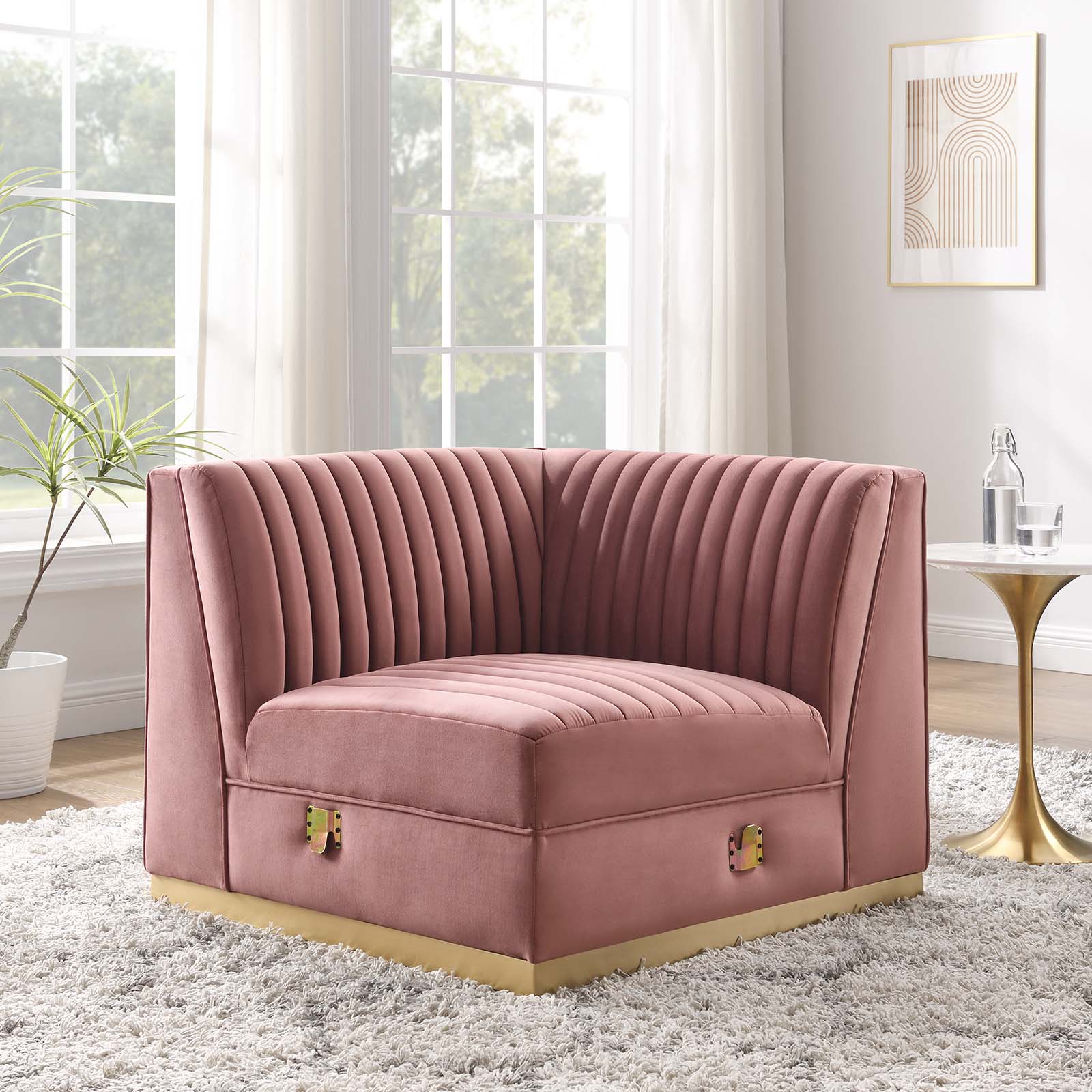  Sanguine Channel Tufted Performance Velvet Modular Sectional Sofa Right Corner Chair By Modway - EEI-6035 