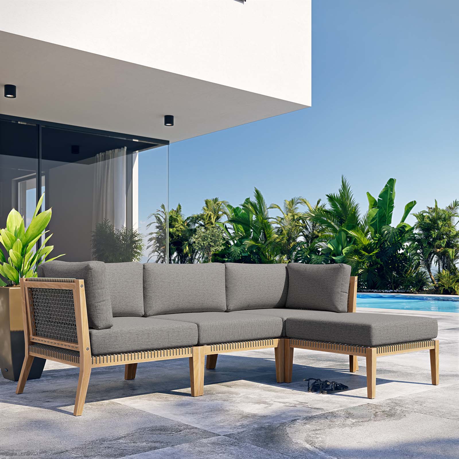  Clearwater Outdoor Patio Teak Wood 4-Piece Sectional Sofa By Modway - EEI-6121 