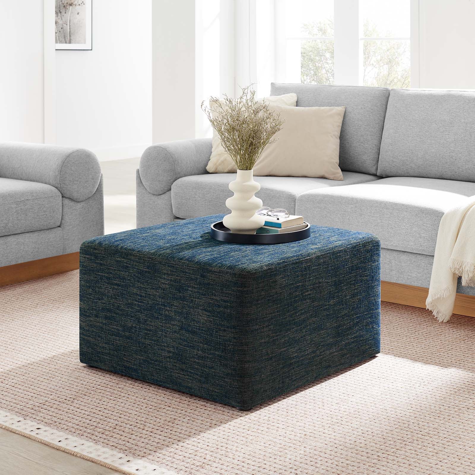  Callum Large 28" Square Woven Heathered Fabric Upholstered Ottoman By Modway - EEI-6642 