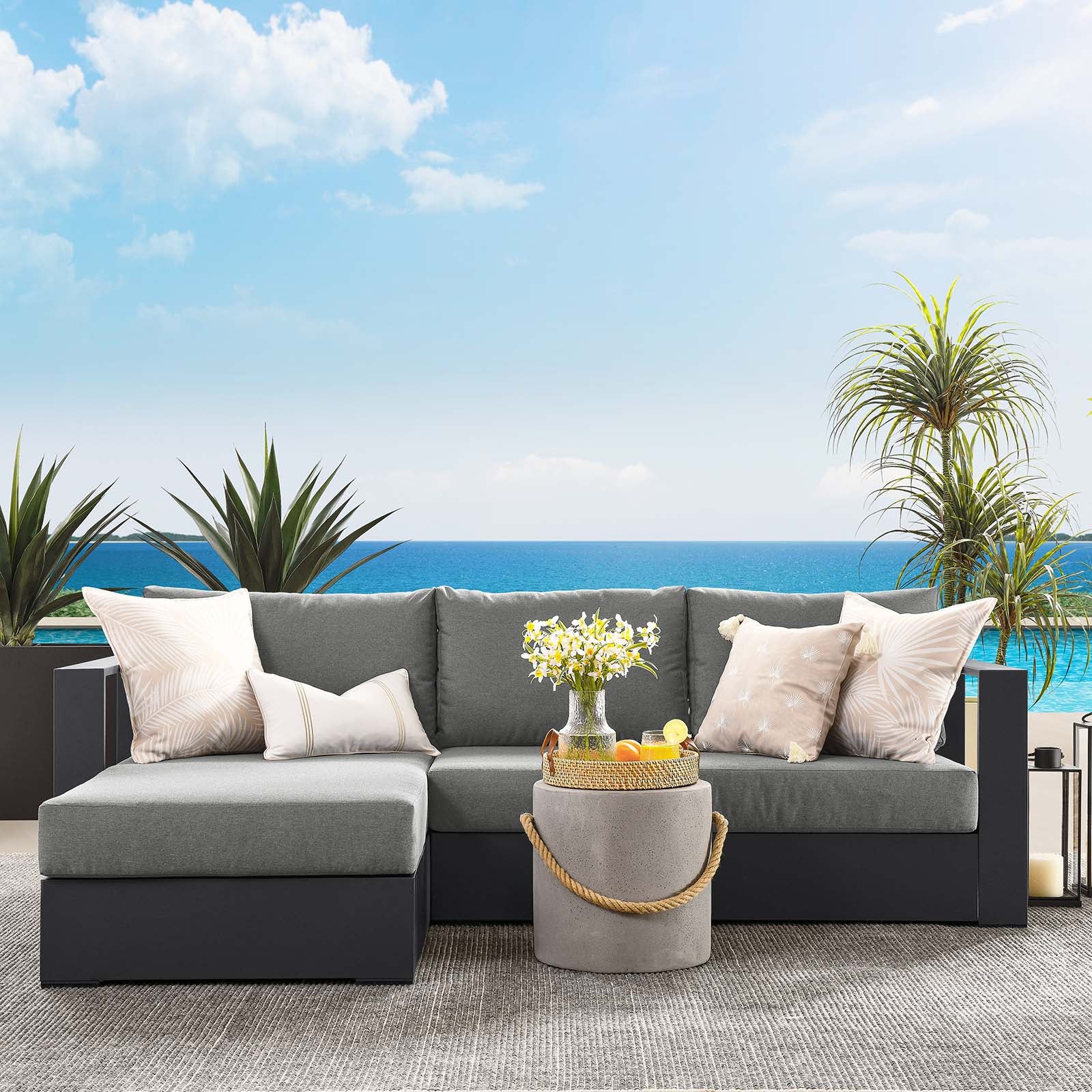  Tahoe Outdoor Patio Powder-Coated Aluminum 2-Piece Left-Facing Chaise Sectional Sofa Set By Modway - EEI-6670 