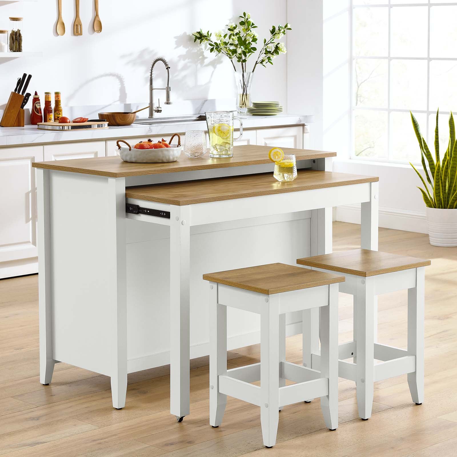  Garland 3-Piece Kitchen Island and Stool Set By Modway - EEI-6894 