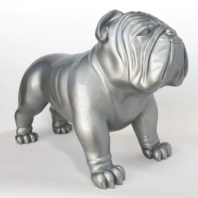  Fiberglass Bulldog Large Indore Sculpture, Silve By Gold Leaf Design Group 