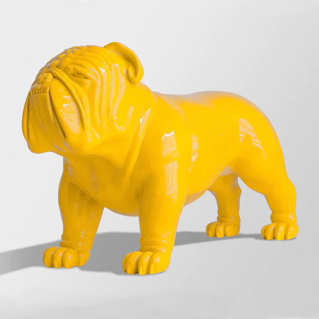  Fiberglass Bulldog Large Indore Sculpture, Yellow By Gold Leaf Design Group 