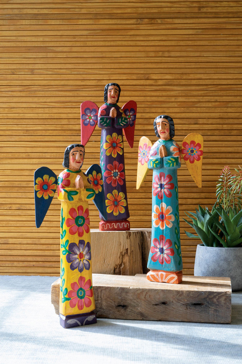  Painted Wooden Angels Set Of 3 By Kalalou 