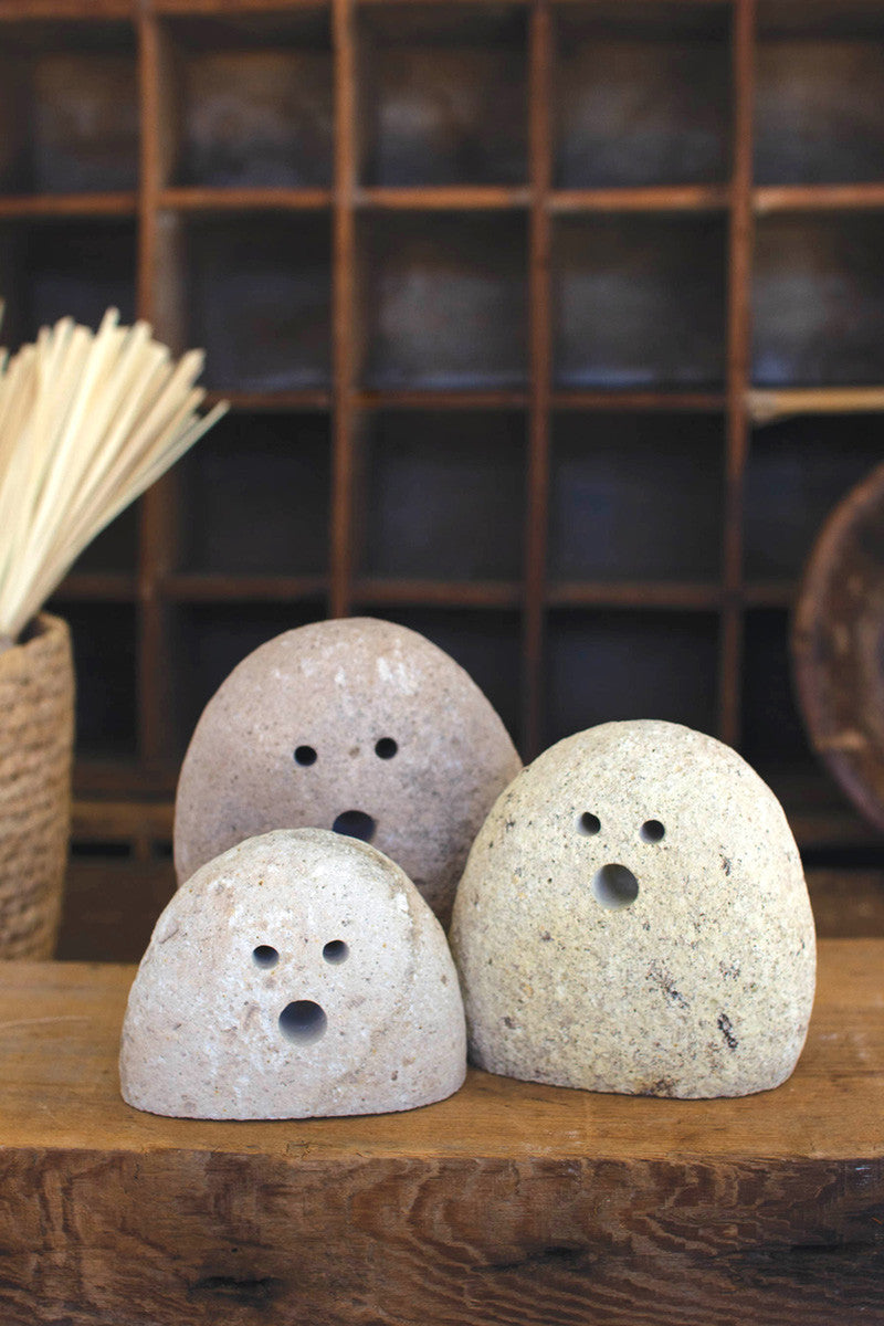  Set Of Three Tabletop River Rock Ghosts By Kalalou 