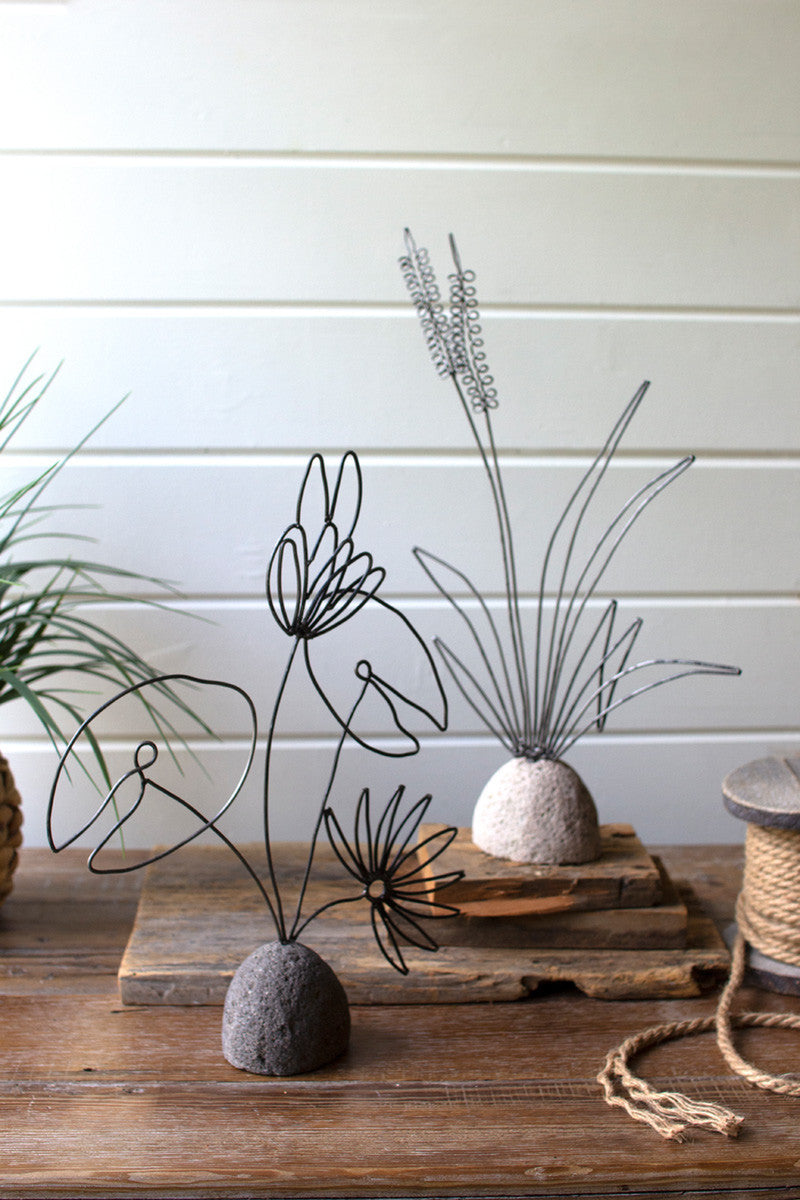  Set Of Two Wire Lake Plants With River Rock Base By Kalalou 