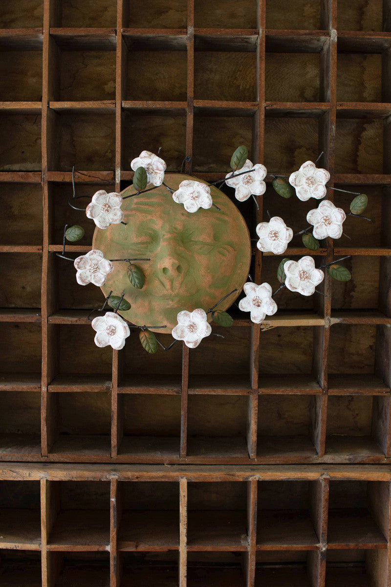  Wind Blown Clay Sun Face With Dogwood Flowers By Kalalou 