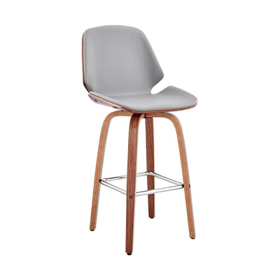 Arabela 26" Gray Faux Leather and Black Wood Swivel Bar Stool By Armen Living