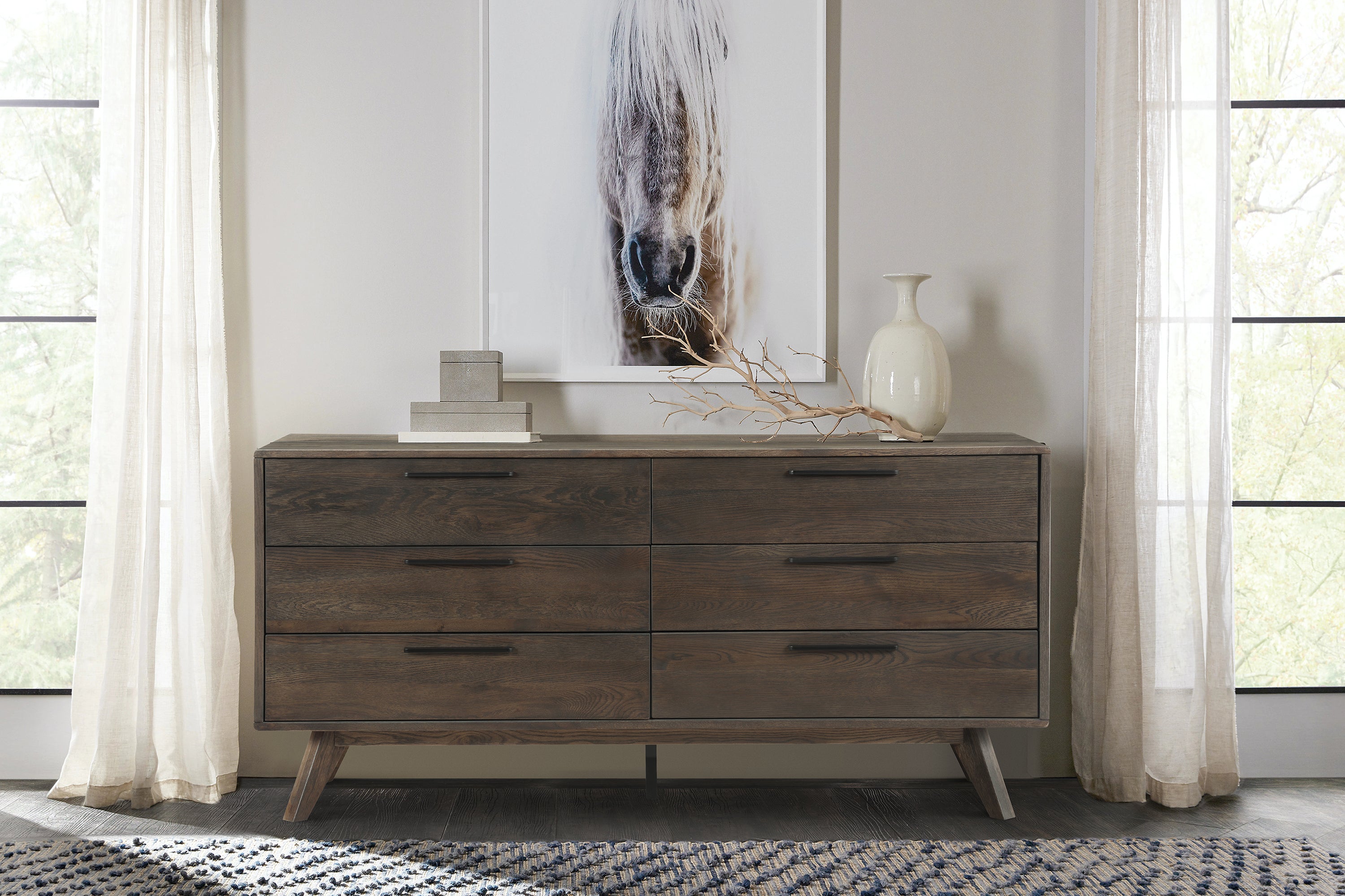  Astoria Oak Dresser for Bedroom with 6 Drawers By Armen Living 