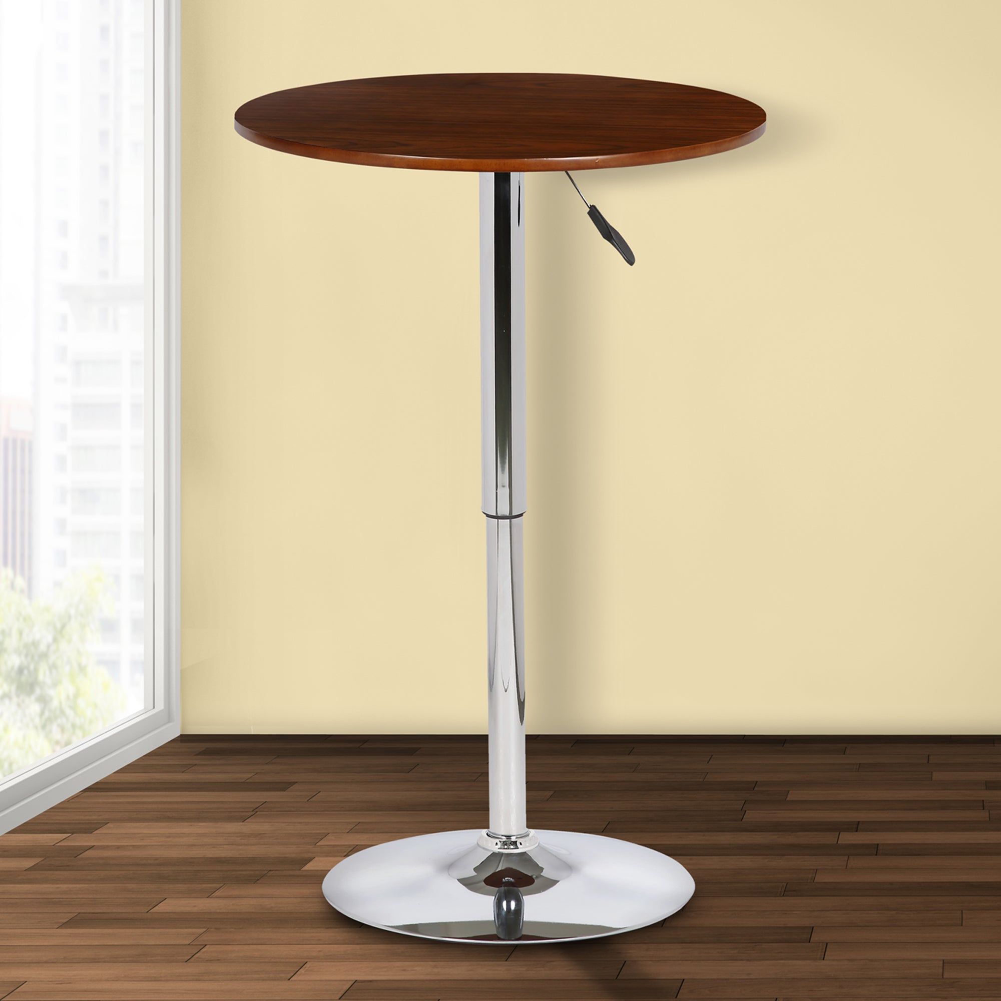  Bentley Adjustable Pub Table in Walnut Wood and Chrome finish By Armen Living 