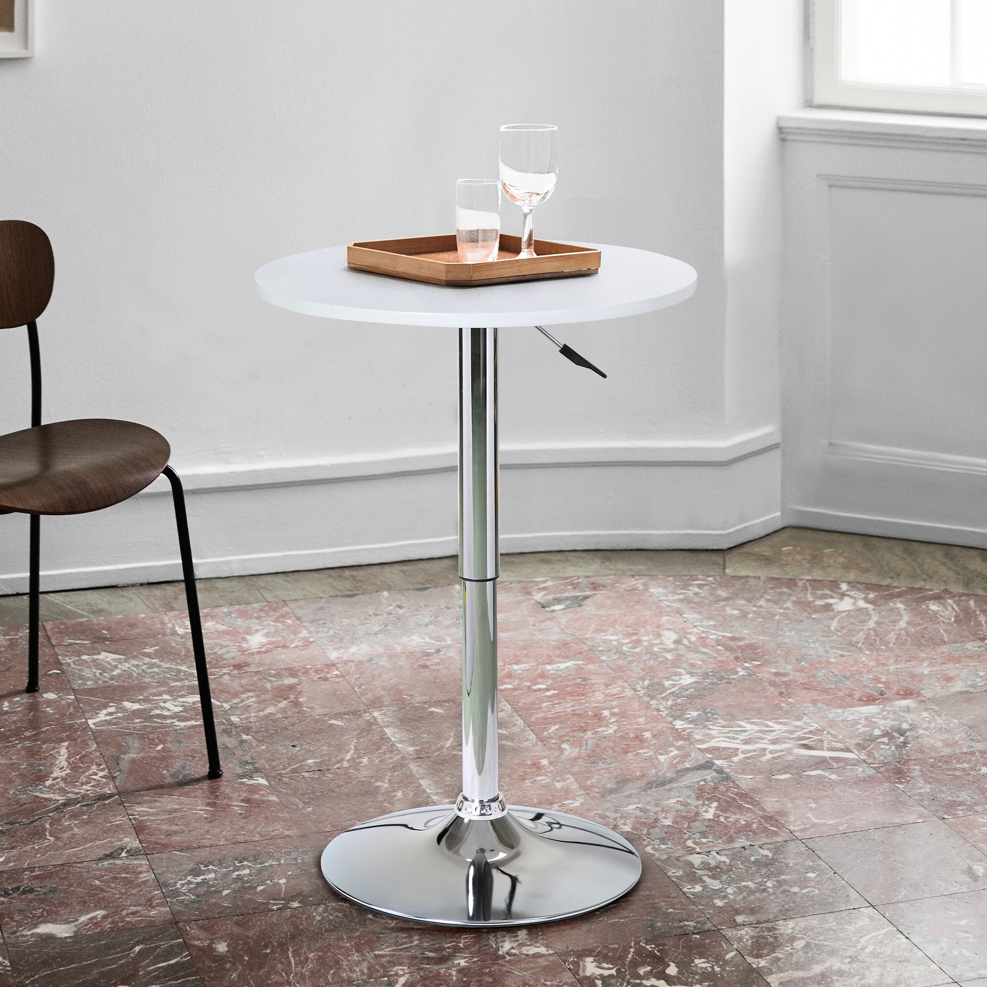  Bentley Adjustable Pub Table in White and Chrome Metal finish By Armen Living 