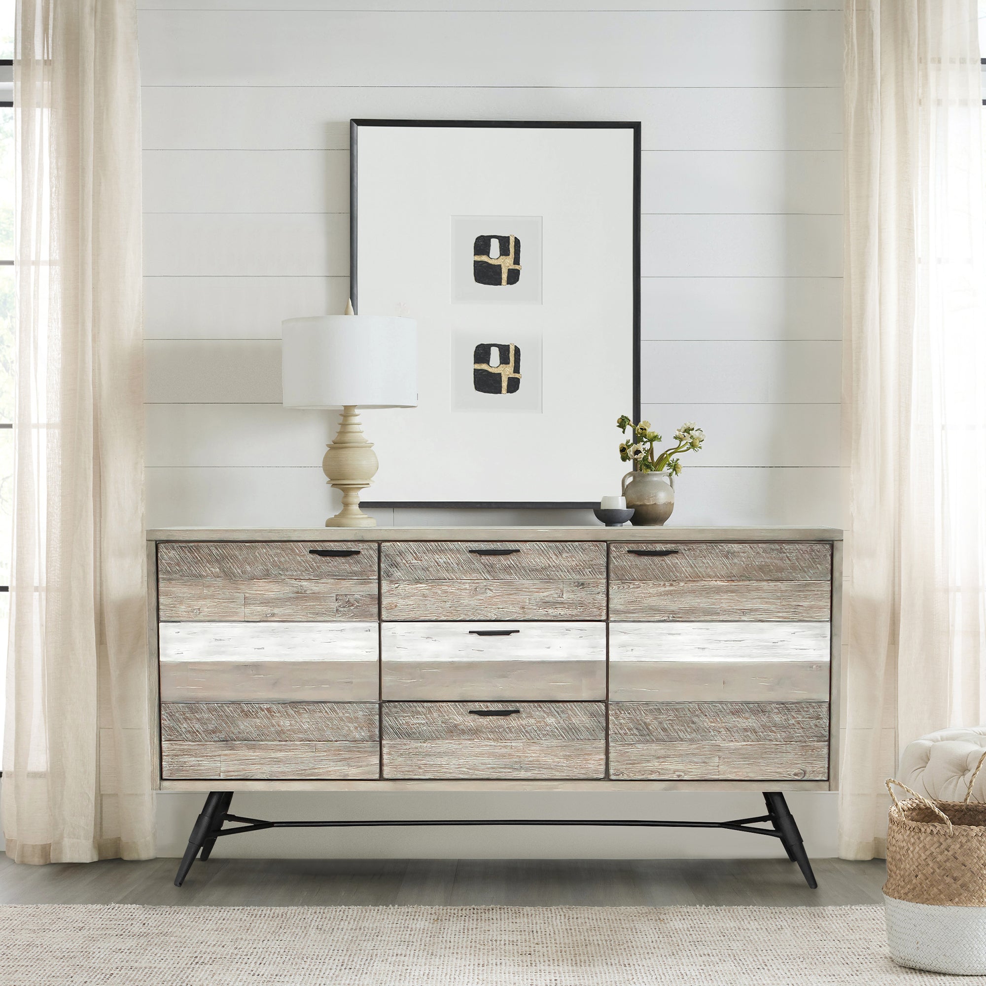  Bridges Sideboard Buffet Cabinet in Two Tone Acacia Wood By Armen Living 