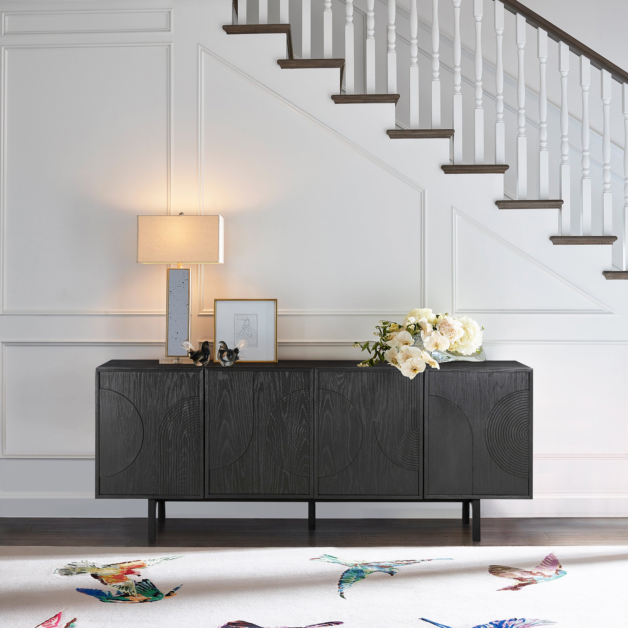  Holland 4 Door Sideboard Buffet in Black Brushed Oak Wood By Armen Living 