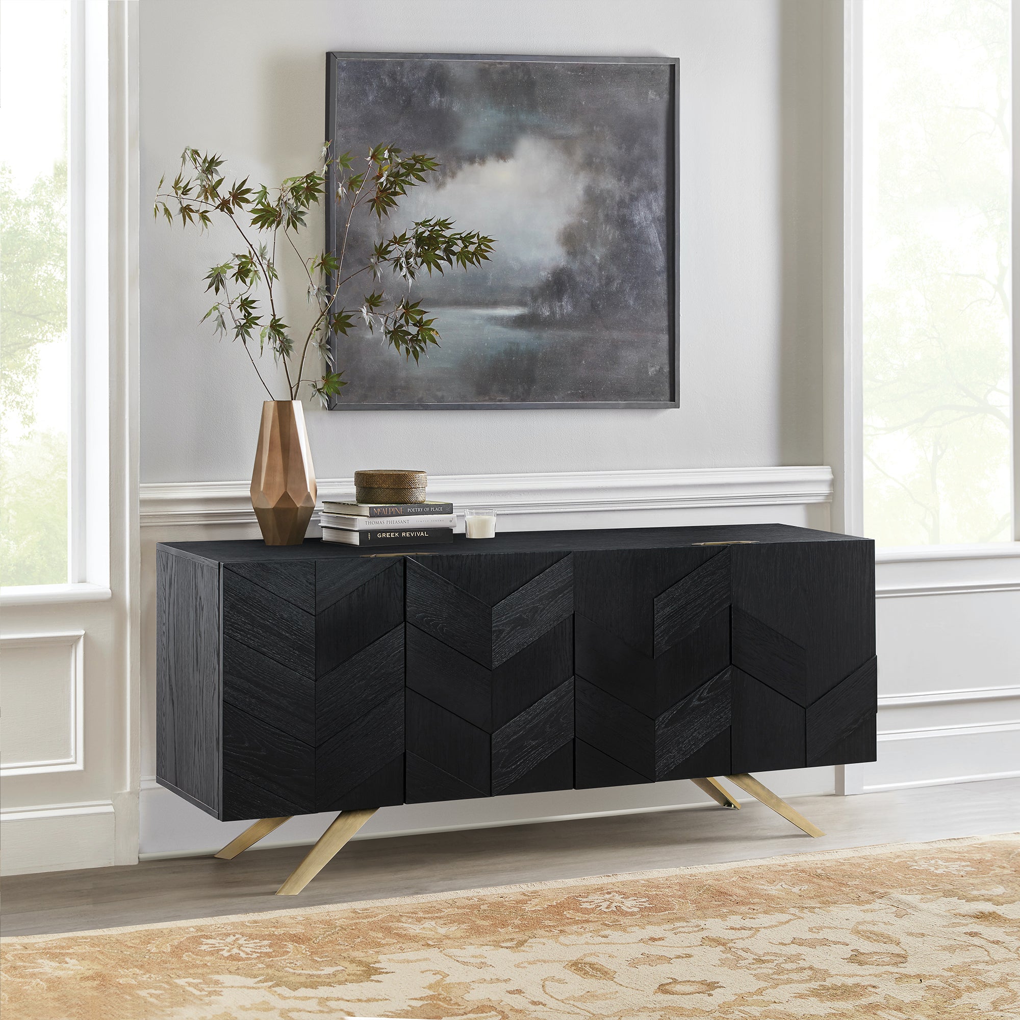  Lombard 4 Door Sideboard Buffet in Black Brushed Wood By Armen Living 