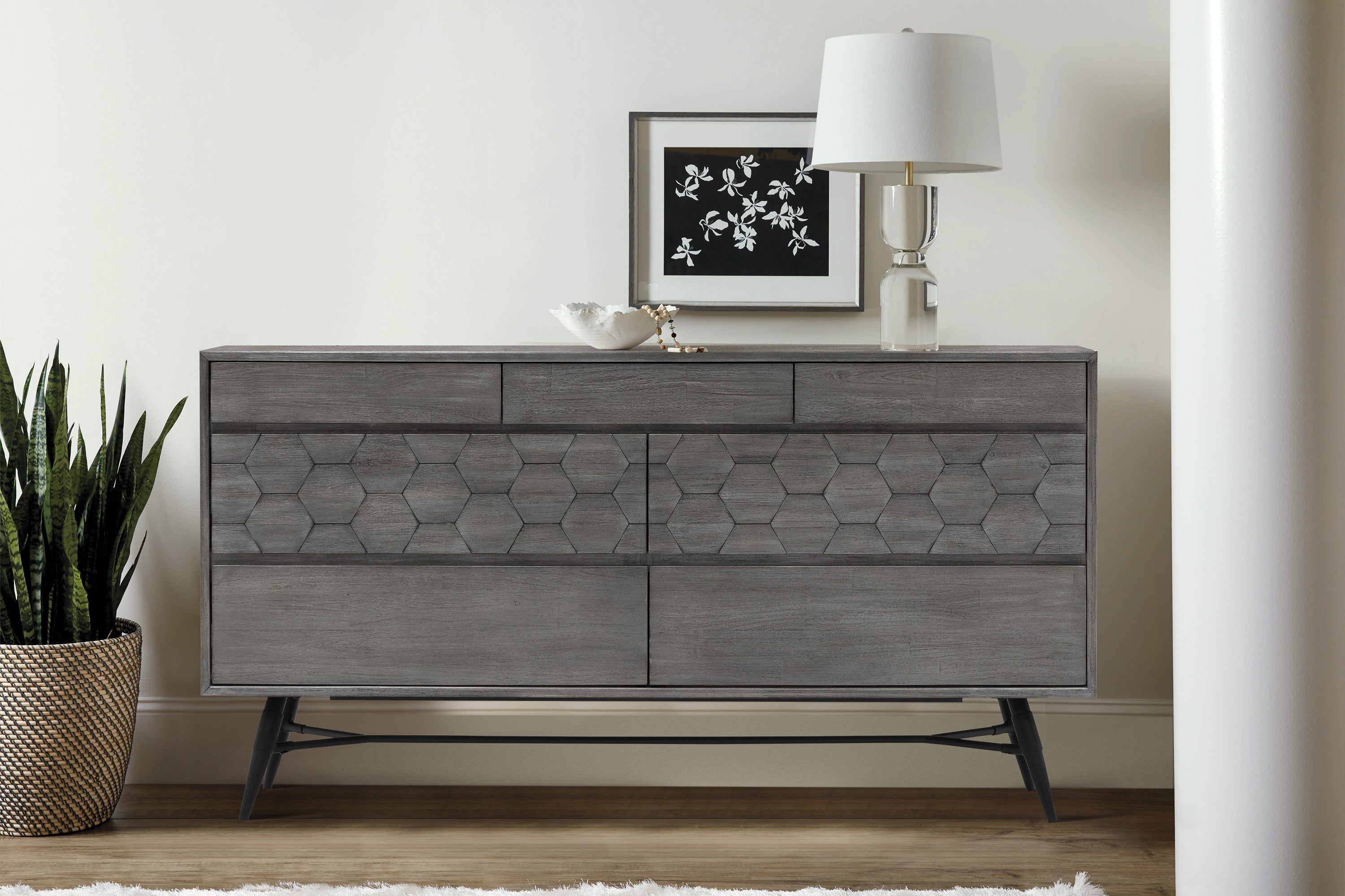  Makena 6 Drawer Dresser in Grey Acacia Wood By Armen Living 