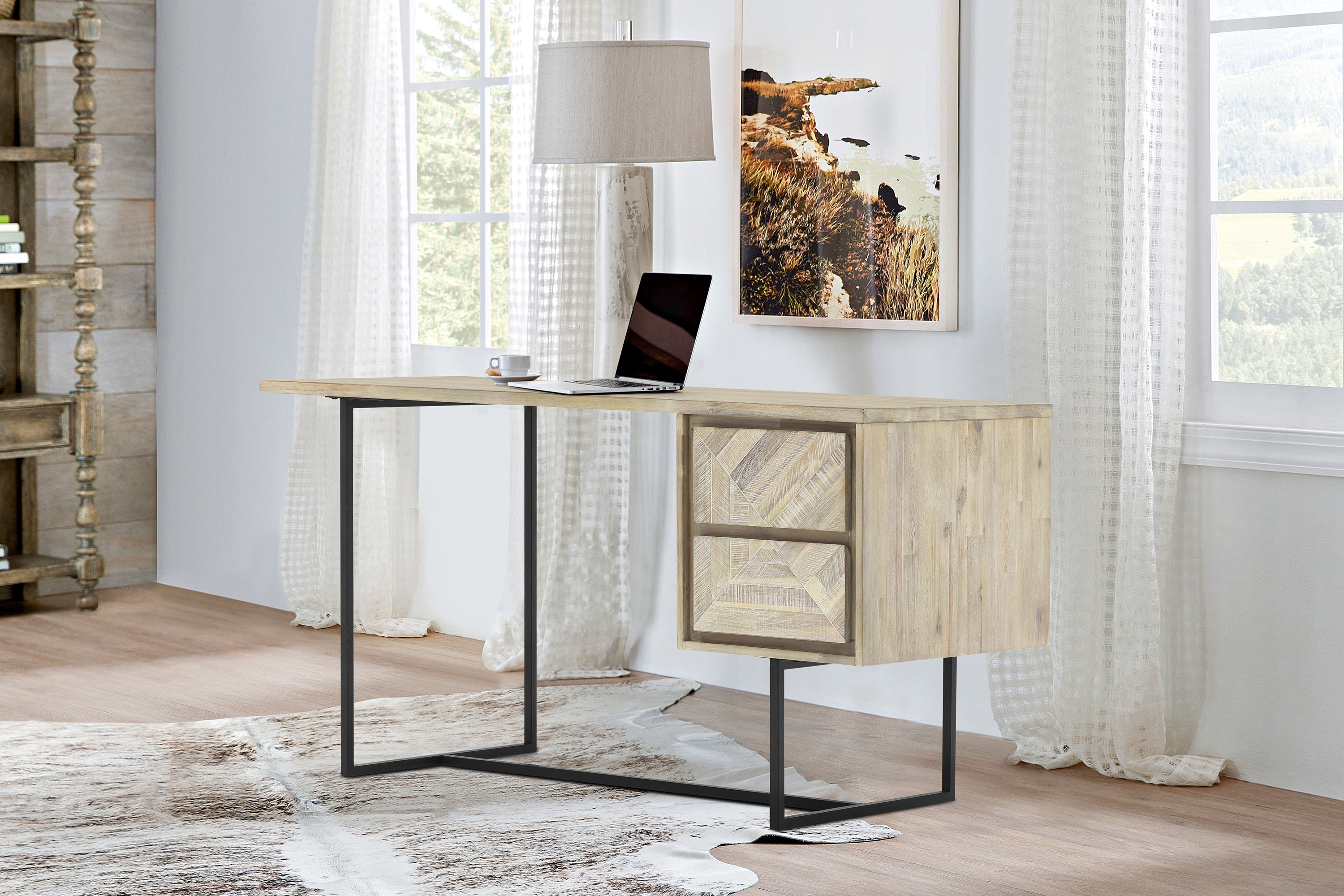  Peridot 2 Drawer Desk in Natural Acacia Wood By Armen Living 