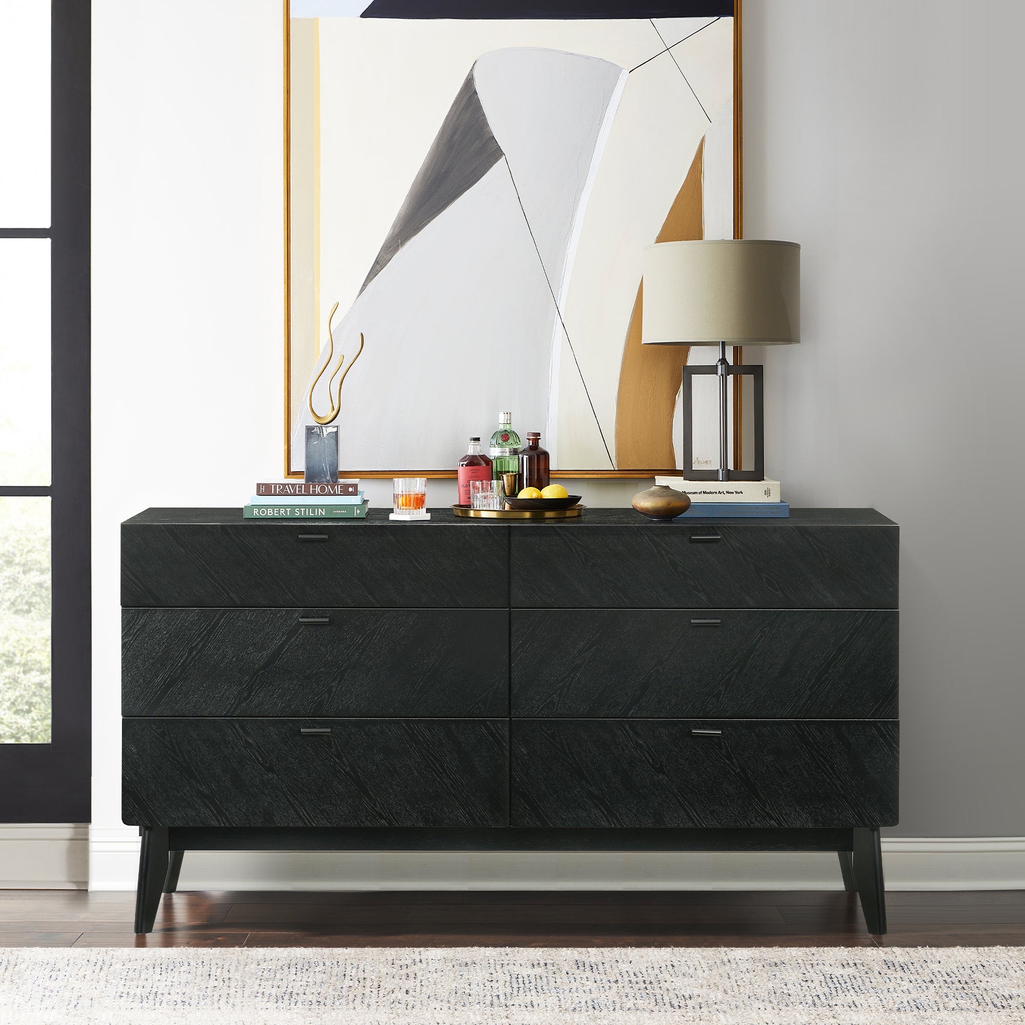  Petra 6 Drawer Wood Dresser in Black Finish By Armen Living 