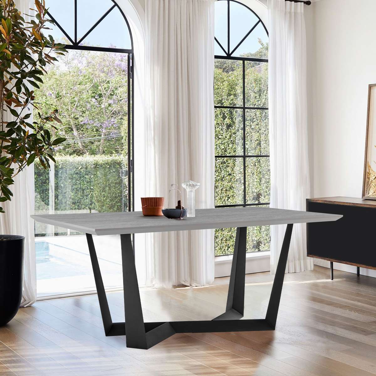 Radford Light Gray Rectangular Dining Table with Black Finish By Armen Living