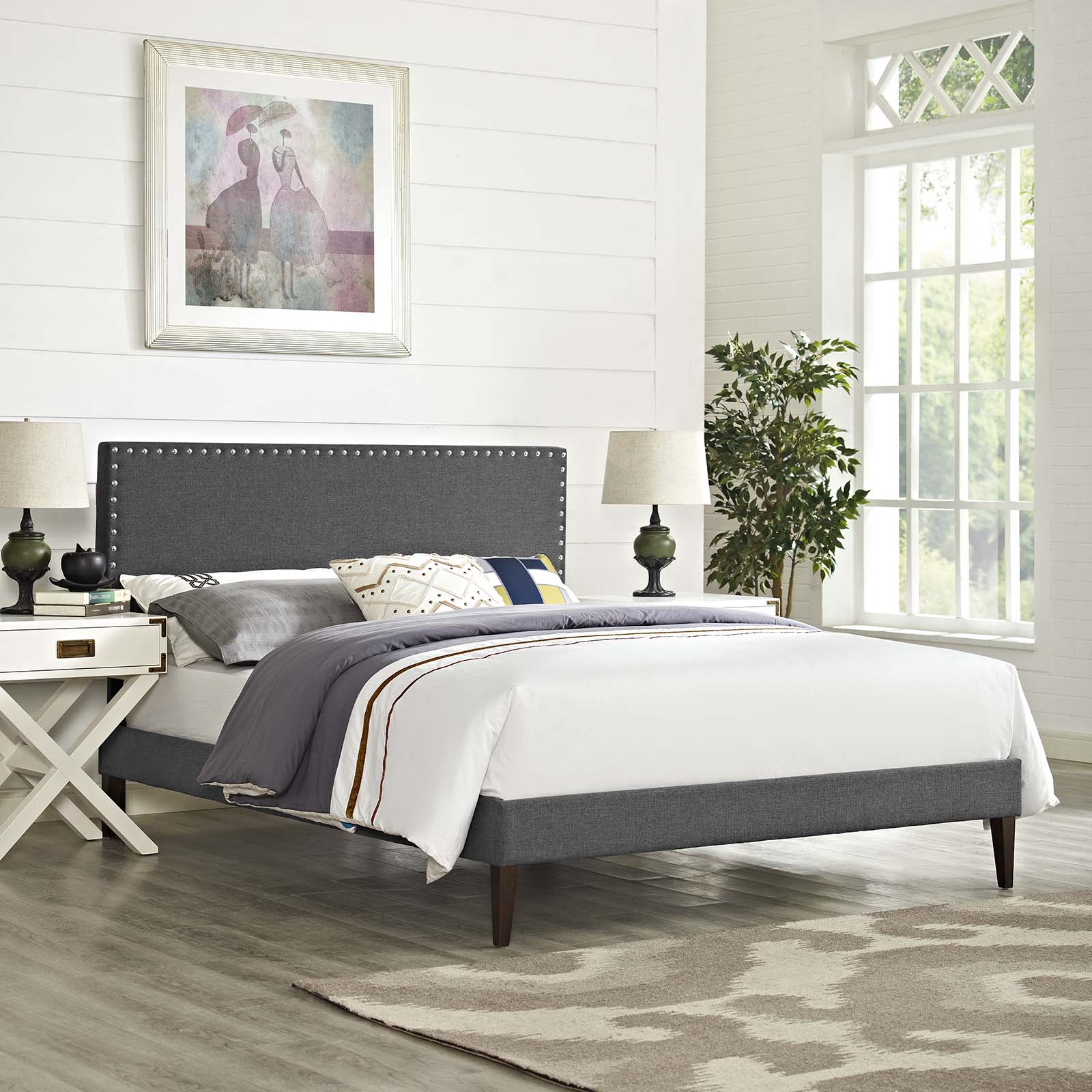  Macie Queen Fabric Platform Bed with Squared Tapered Legs By Modway - MOD-5971 