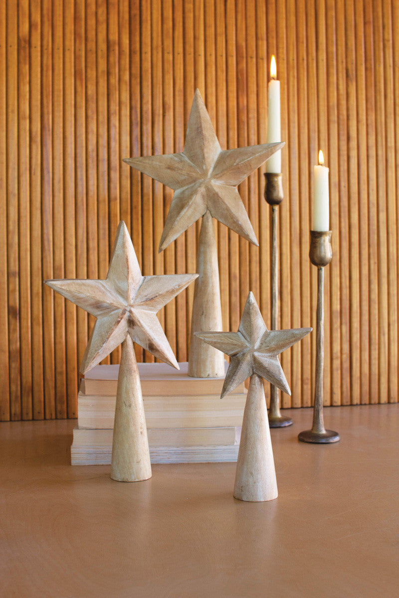  Set Of Three Wooden Table Top Stars - Whitewash By Kalalou 