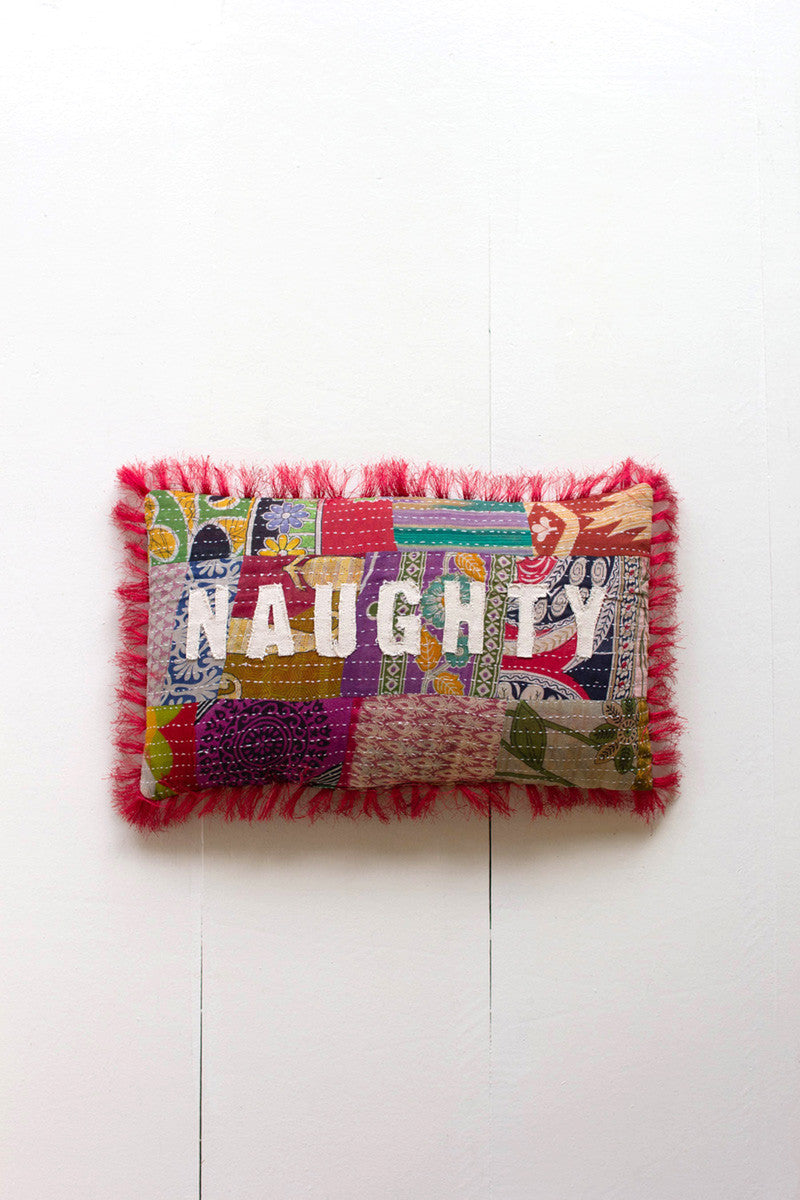  Naughty/Nice Christmas Kantha Pillow By Kalalou 