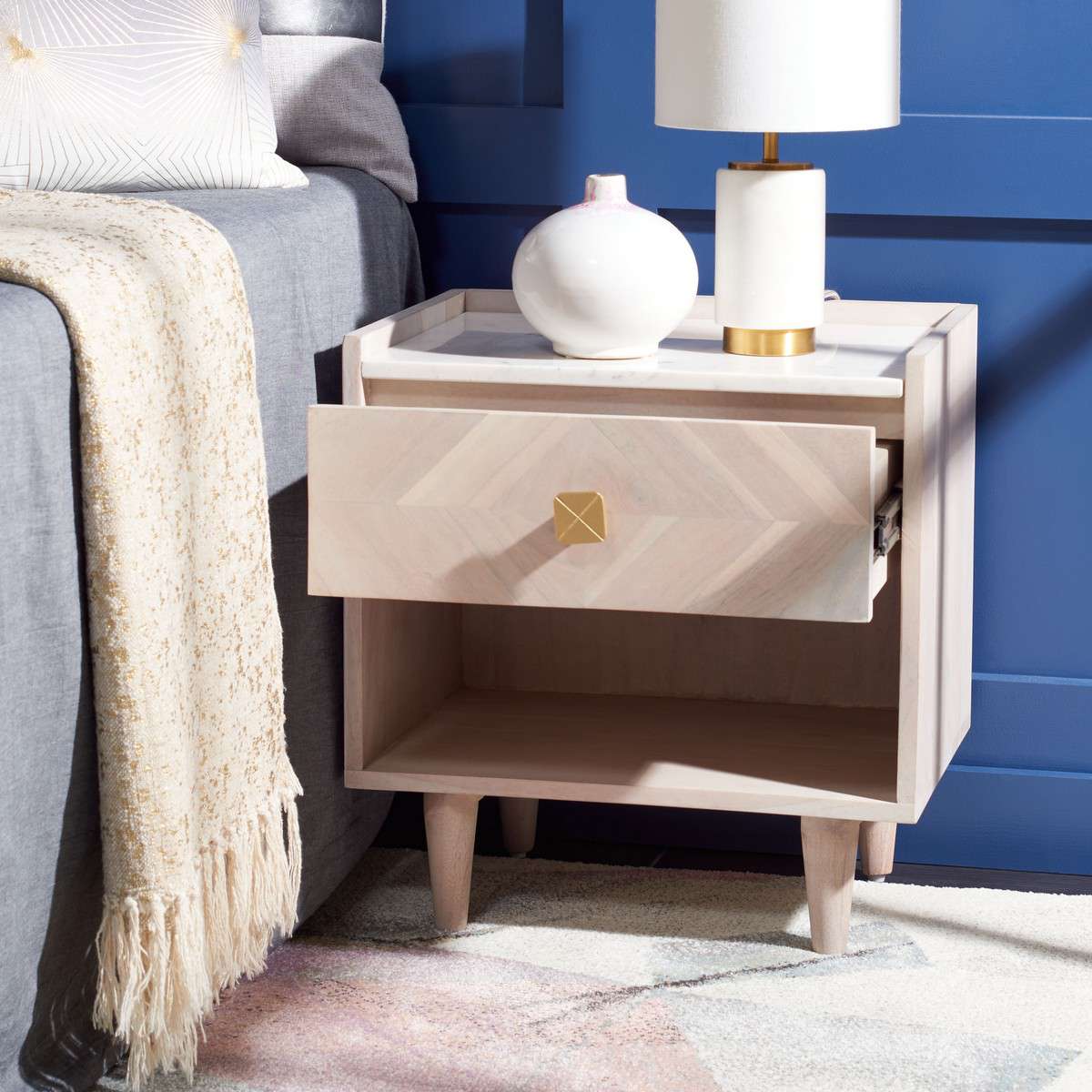  Safavieh Tahseen Parquet Nightstand - White Wash With White With Brass 