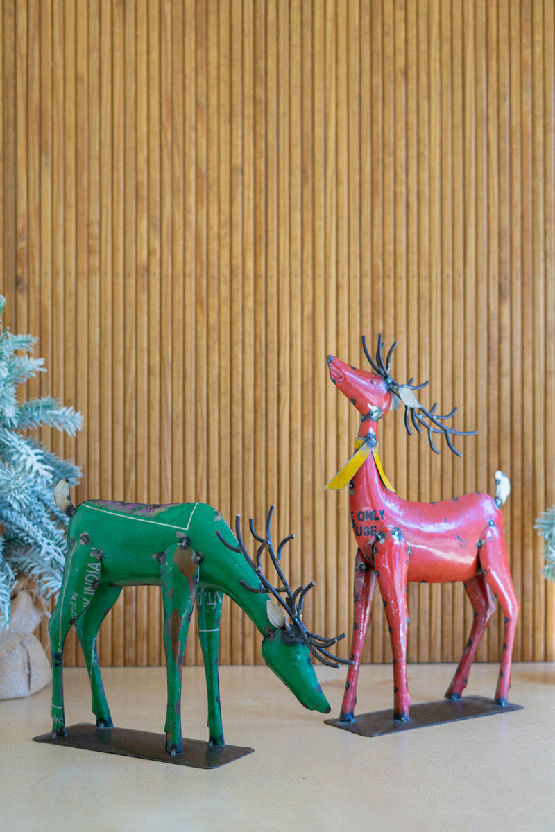  Set Of Two Recycled Metal Deer - One Each Color By Kalalou 