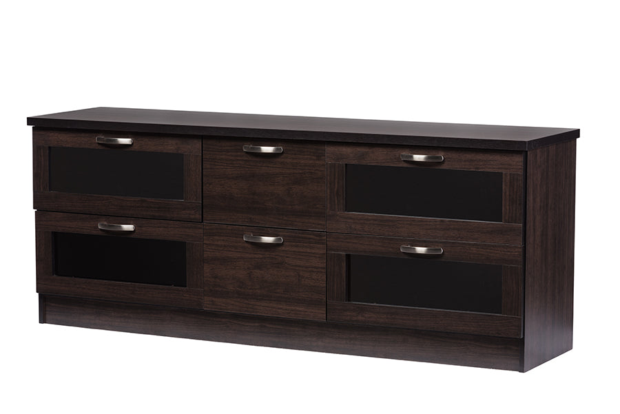 Baxton Studio Walda 70 Inch Greyish Dark Brown Wood TV Cabinet