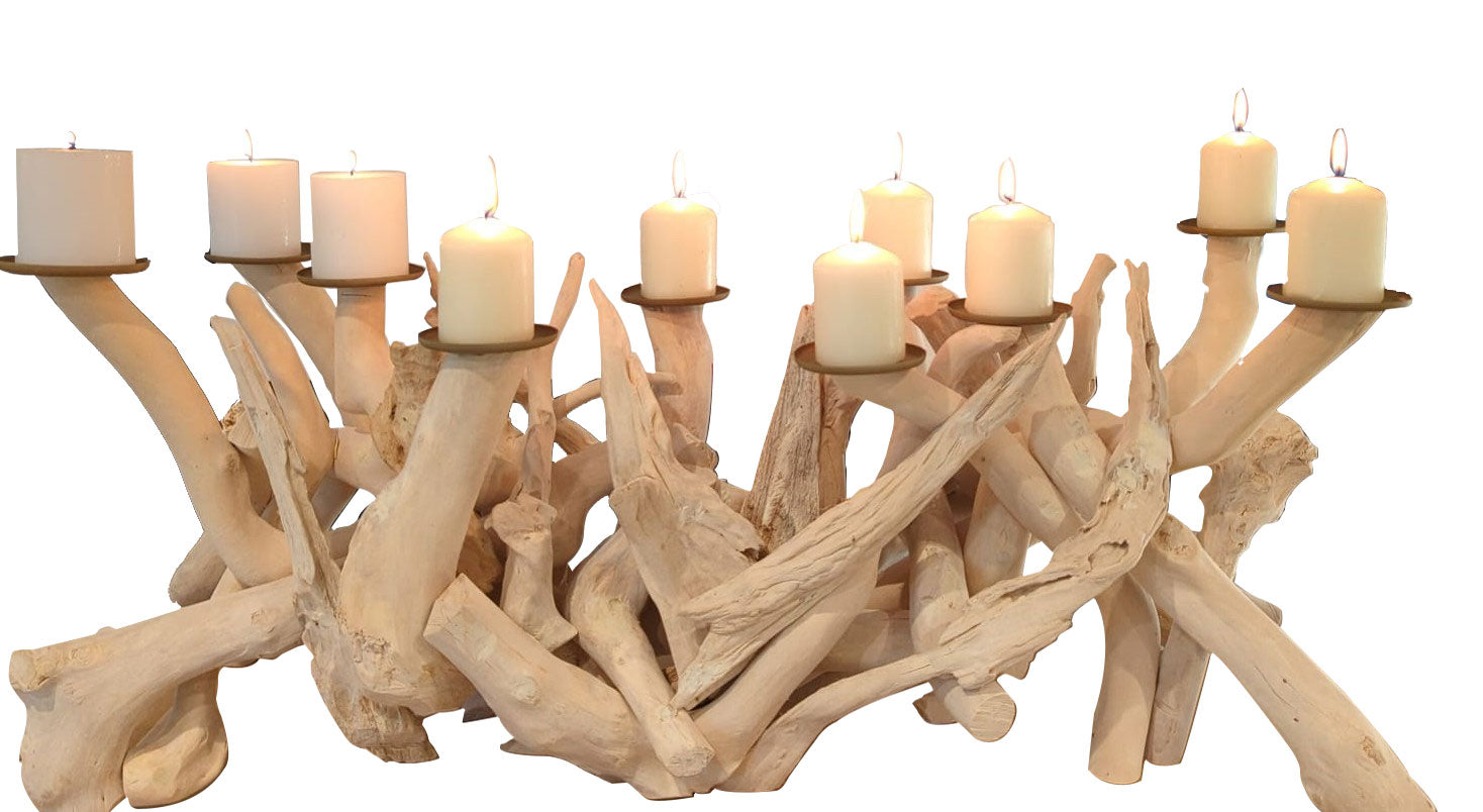  Driftwood 10 Candle Candelabra, Horizontal, White, Bleached by Artisan Living 