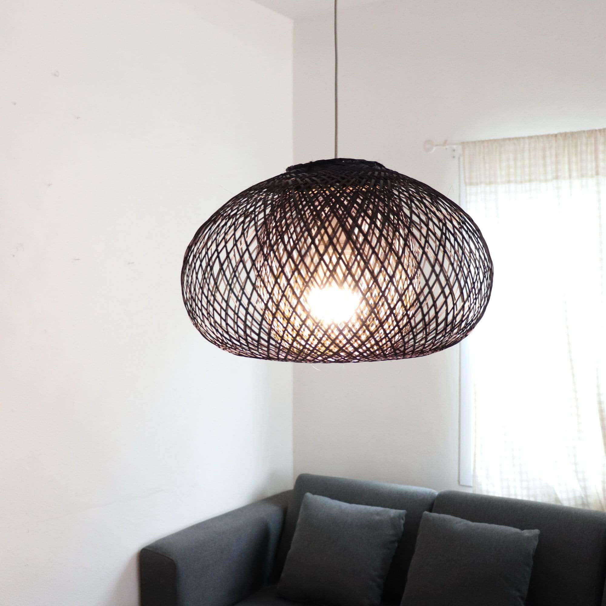  Black A Wa - Black Bamboo Small Pendant Light Shade By Thaihome 