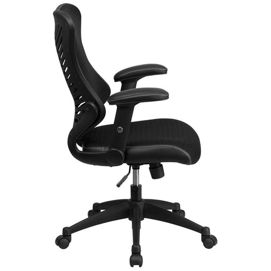 Flash Furniture Mid-Back Transparent Black Mesh Executive Swivel Chair with Melrose Gold Frame and Flip-Up Arms