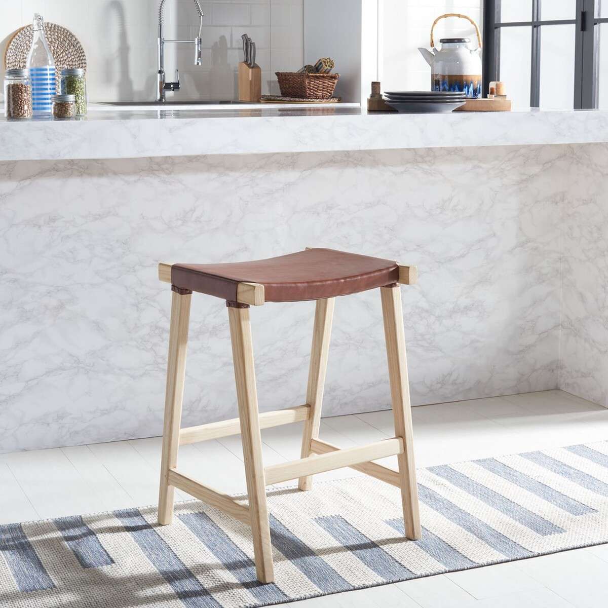  Safavieh Aariz Rectangle Counter Stool - Cognac 