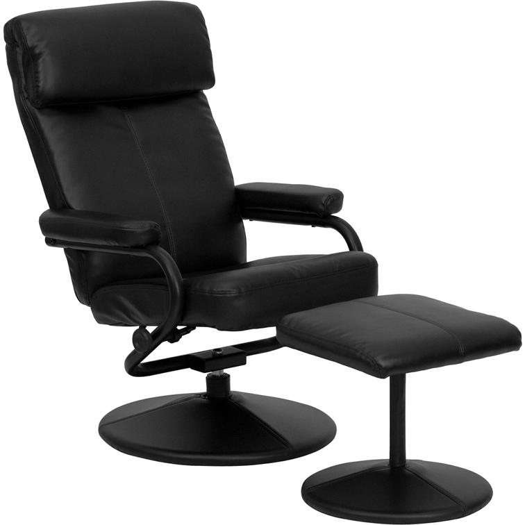  Contemporary Multi-Position Headrest Recliner And Ottoman With Wrapped Base In Black Leathersoft By Flash Furniture 