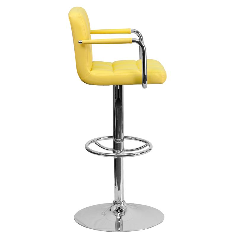 Contemporary Yellow Quilted Vinyl Adjustable Height Barstool With Arms And Chrome Base By Flash Furniture | Bar Stools | Modishstore - 2