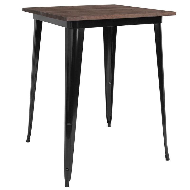  31.5" Square Black Metal Indoor Bar Height Table With Walnut Rustic Wood Top By Flash Furniture 