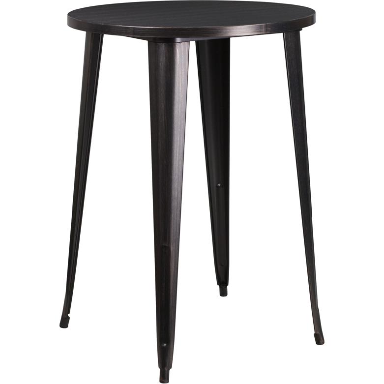  30'' Round Black-Antique Gold Metal Indoor-Outdoor Bar Height Table By Flash Furniture 